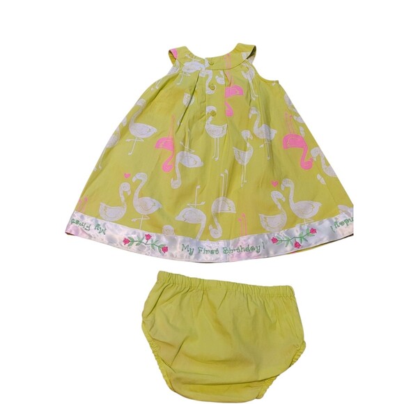 NWT Girls 12 Months Carter's Custom Embroidered 1st Birthday Outfit Flamingos - Picture 2 of 5